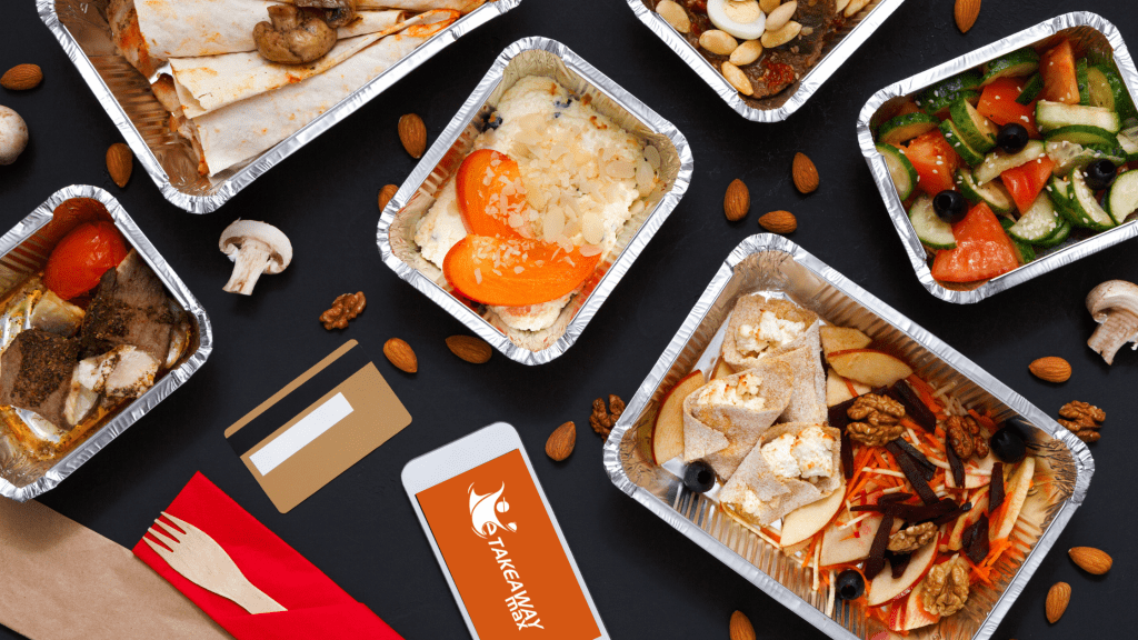 Mobile App For Restaurants - 10 Basic Features To Check Out 1 Different kinds of food and a mobile phone with eTakeawayMax logo. This image depicts that the food business can take advantage of mobile phone apps to boost their business.